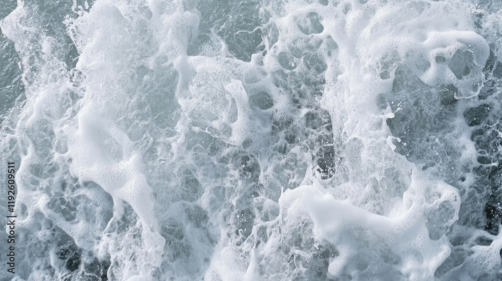 Poster textured close-up of turbulent ocean waves with foam creating a dynamic abstract background for desi