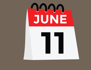 Calendar day 11 June. Vector calendar icon for June