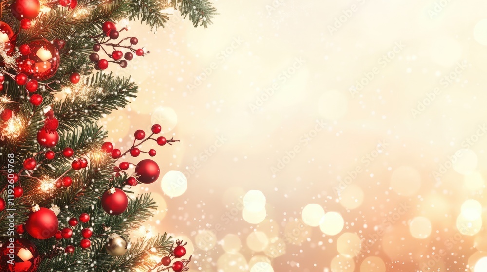 Poster festive bokeh background with christmas decorations and blank space for text or images ideal for hol
