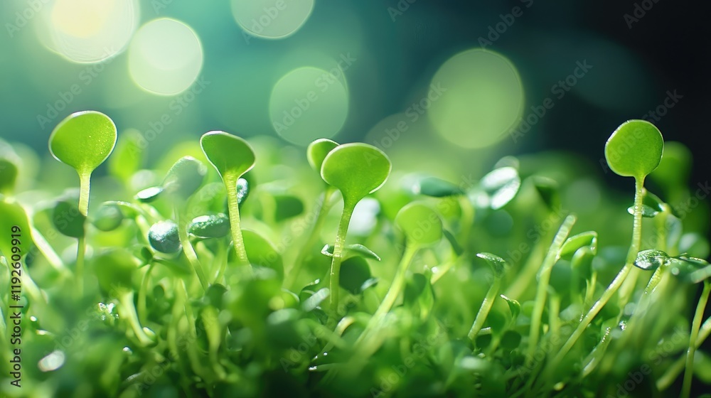 Aufkleber Close up of vibrant green sprouts with soft bokeh background creating a fresh and lively atmosphere for nature or gardening themes