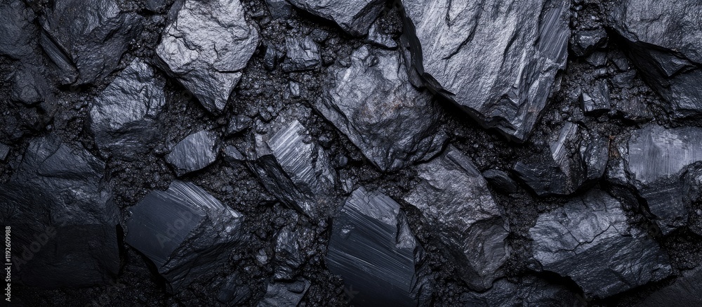 Poster Black Coal and Anthracite Stone Texture Background with Empty Space for Text Design Elements and Natural Mineral Composition