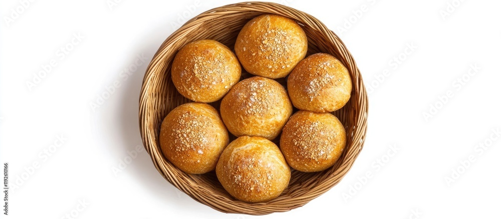 Aufkleber freshly baked round breads in a rustic basket on a white background perfect for food advertising and