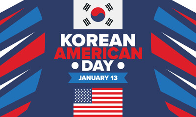 Korean American Day. Korean culture holiday in United States. Korean flag. American flag. Korean Americans. Happy celebration. Creative label. Poster art. Vector illustration
