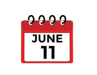 Calendar day 11 June. Vector calendar icon for June