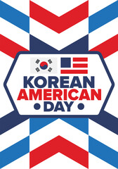 Korean American Day. Korean culture holiday in United States. Korean flag. American flag. Korean Americans. Happy celebration. Creative label. Poster art. Vector illustration