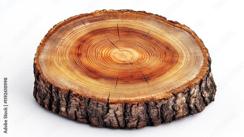 Poster tree trunk cross section displaying detailed growth rings with natural wood texture on a clean white