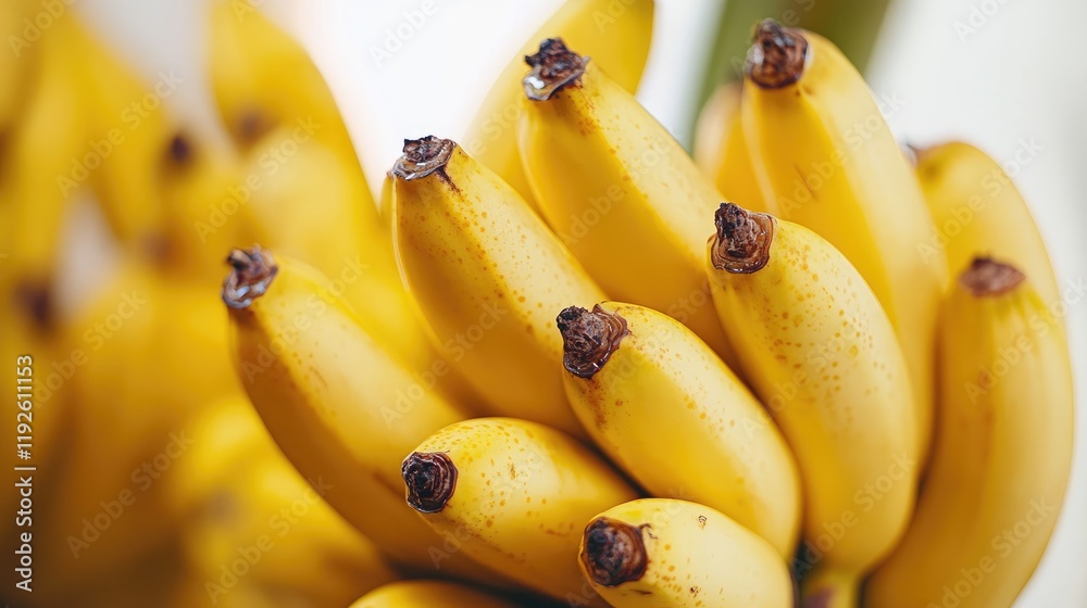 Poster fresh ripe bananas in a close-up view showcasing their vibrant yellow color on a white background pe