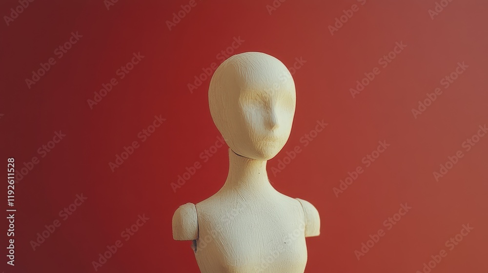 Aufkleber mannequin figurine displayed on minimalistic red background for fashion or art showcase