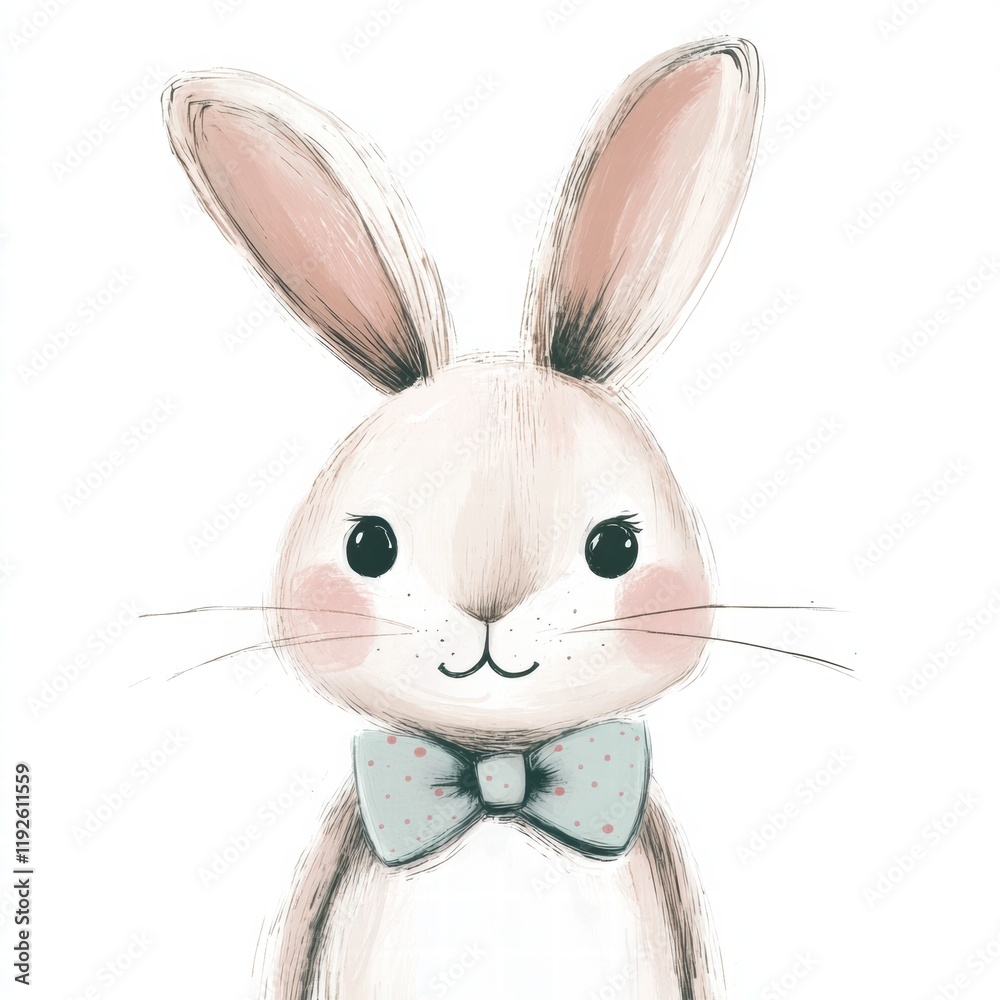 Aufkleber cute illustrated rabbit with bow tie standing against a plain background showcasing a whimsical styl