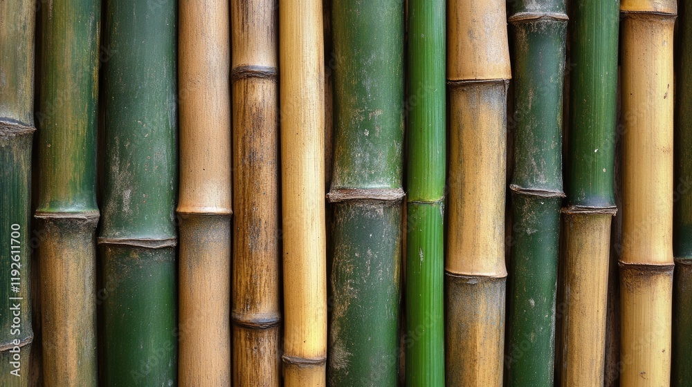 Poster natural bamboo sticks wall texture for background in earthy tones with varying shades of green and t