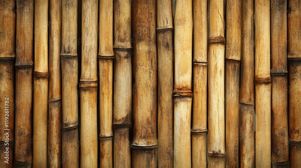 Poster natural bamboo texture background with vertical stalks creating a warm, rustic design ideal for orga