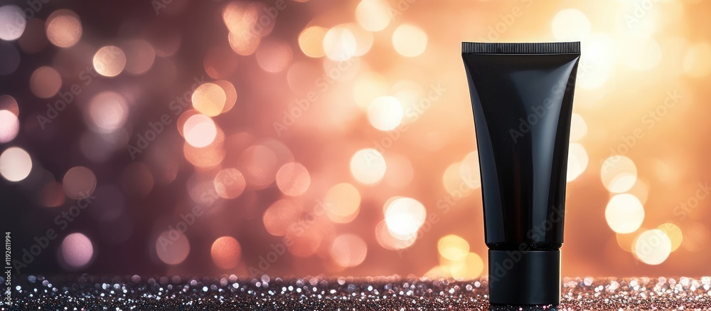Poster black cosmetic tube on a dark gradient bokeh background with ample copyspace for branding or adverti
