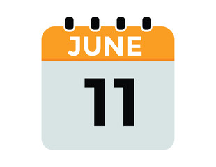 Calendar day 11 June. Vector calendar icon for June