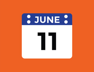 Calendar day 11 June. Vector calendar icon for June