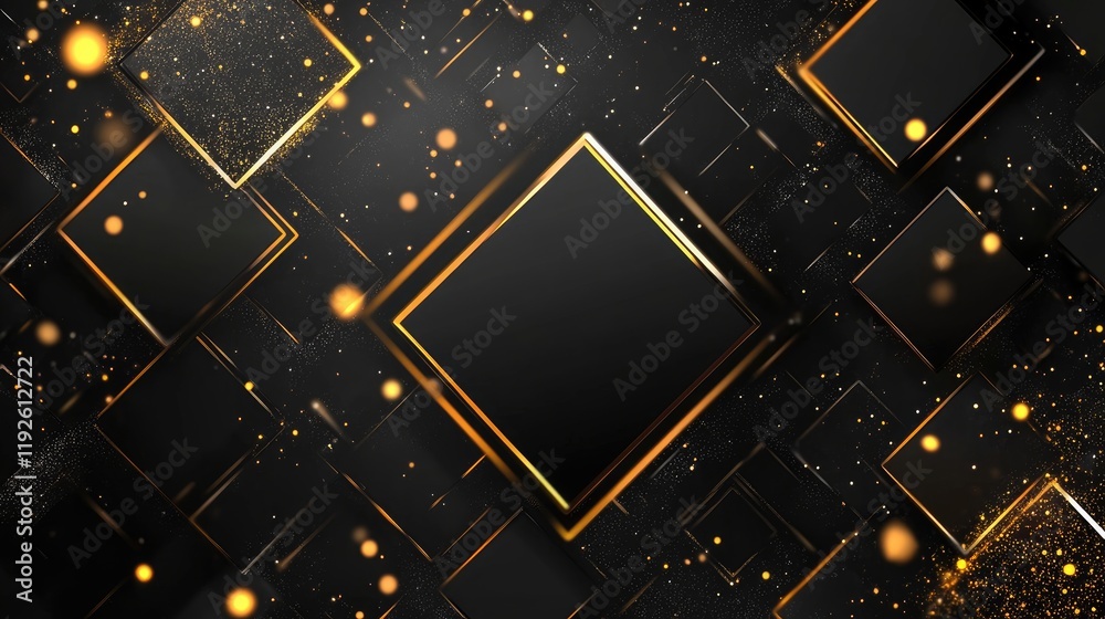 Poster elegant black and gold gradient background with blurred squares and sparkles for luxury themes
