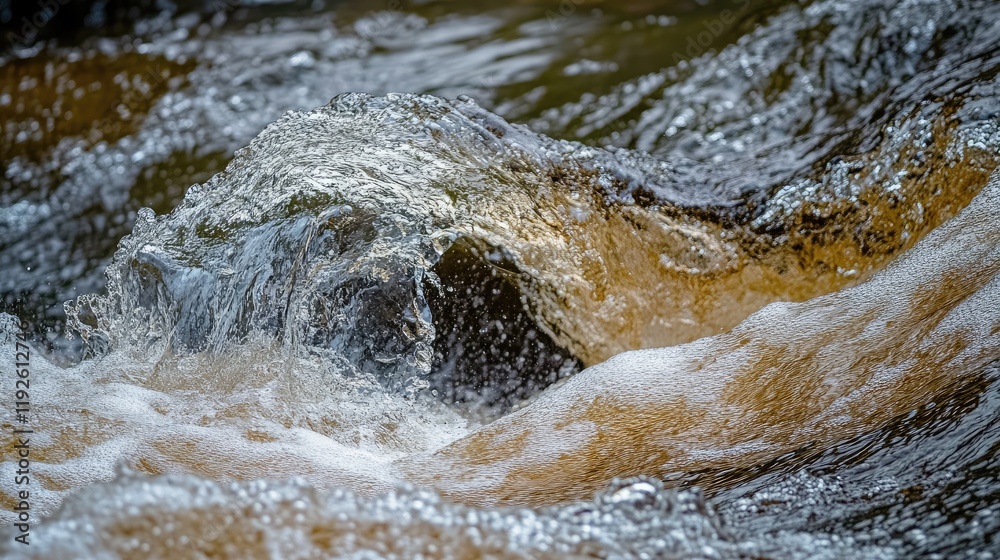 Poster close up of textured flowing water wave with bubbles creating a dynamic and serene natural backgroun