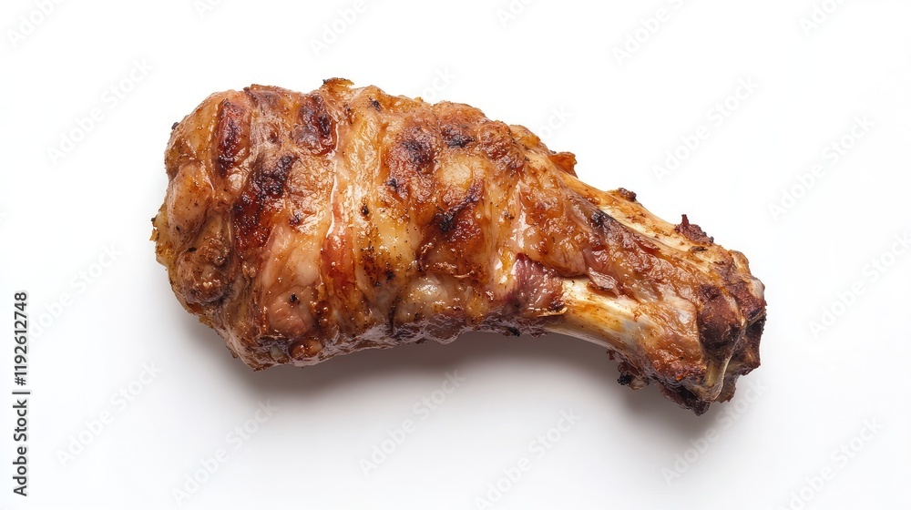 Aufkleber grilled pork leg bone with crispy skin on white background for culinary and food presentation concep