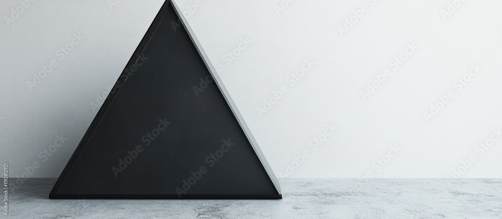 Poster Minimalist Black Triangle Sculpture Against Neutral Background with Space for Text Display
