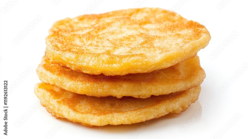 Poster Stack of Delicious Banana Pancakes Isolated on Clean White Background Ready for Serving and Enjoying in Breakfast or Brunch Meals