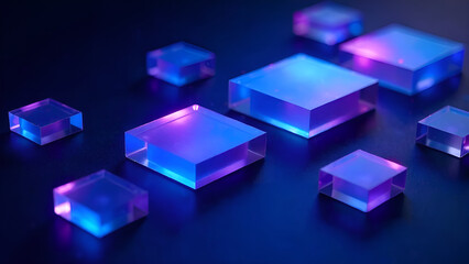 Obraz premium Abstract Background. A collection of blue and purple cubes is currently sitting on a table, creating an interesting arrangement of colors and forms