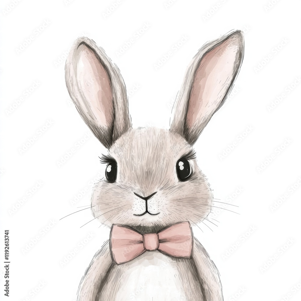 Aufkleber charming rabbit illustration featuring a cute rabbit wearing a pink bow tie set against a simple whi