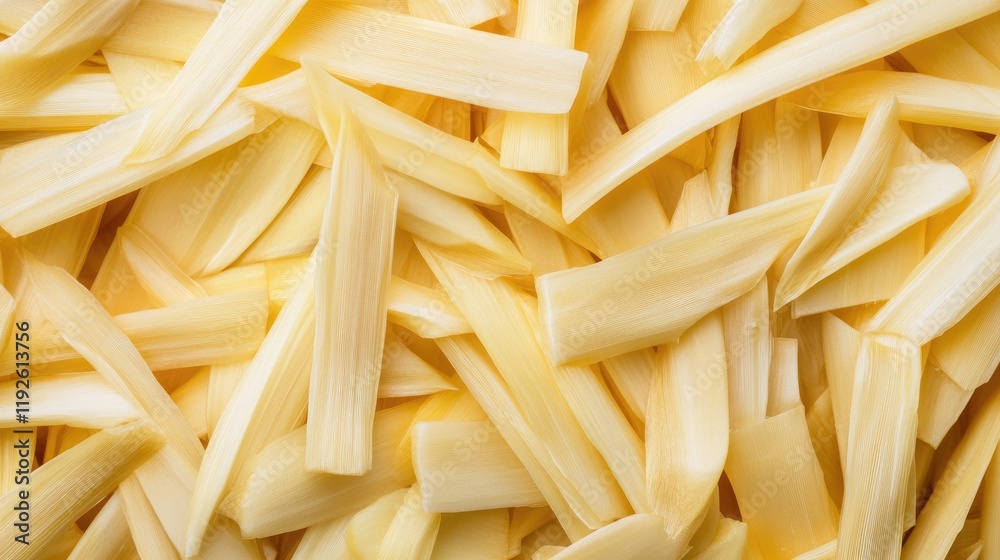 Poster sliced bamboo shoots close-up showcasing texture and color ideal for culinary or food-related projec