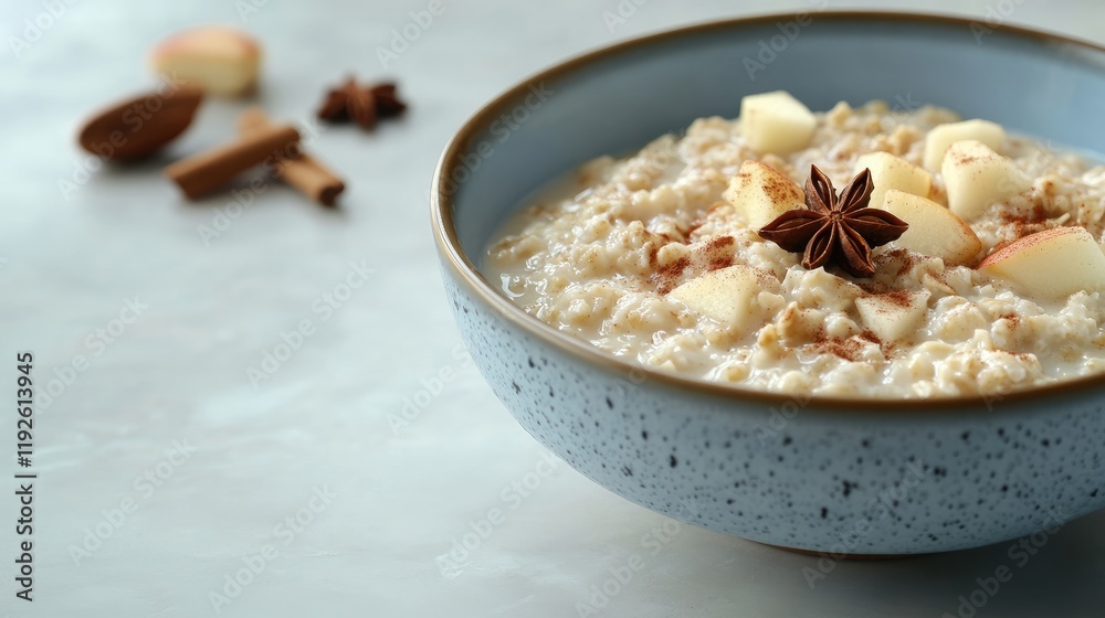 Aufkleber bowl of oatmeal topped with apples and star anise showcasing a nutritious breakfast with subtle eleg