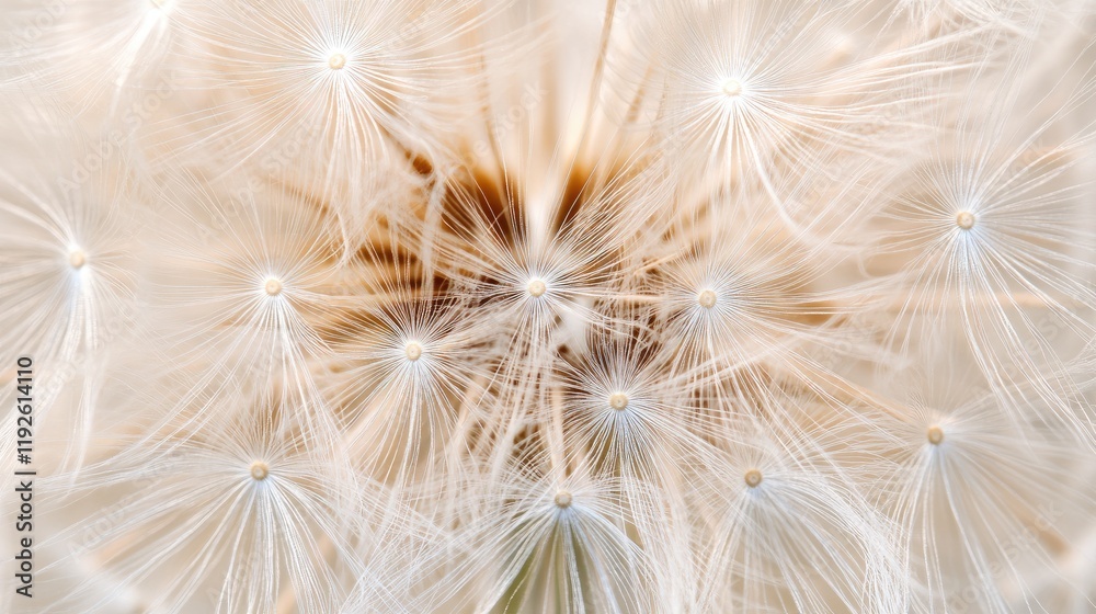 Poster dewdrops on dandelion seeds macro close-up shimmering in soft light creating a delicate natural back