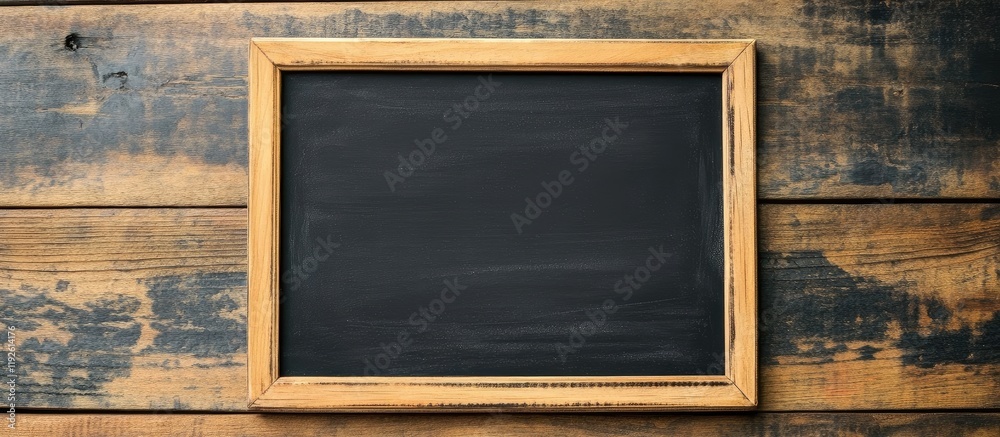 Aufkleber chalkboard mockup on rustic wooden table with empty space for text ideal for educational or promotio