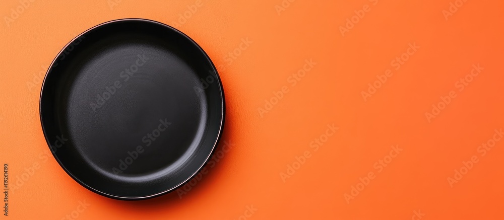 Poster black ceramic tray on vibrant orange surface with empty space for custom text or branding for creati