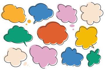 Color speech bubbles outline with line. Speech bubbles stickers set. Collection of colorful speech balloon pop art icon pack. 