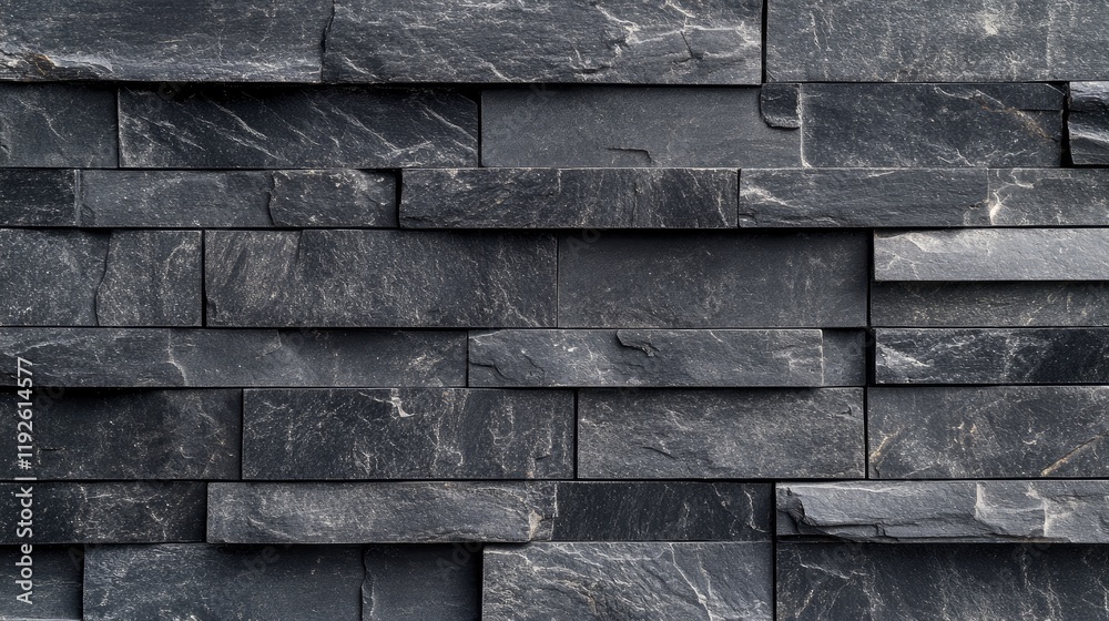 Poster dark textured black brick wall background with varying sizes of bricks for architectural and design 