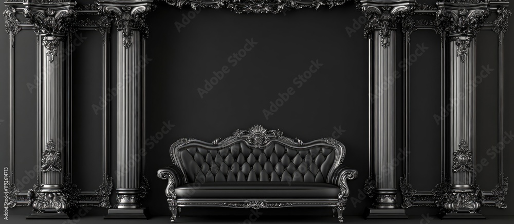 Aufkleber elegant black baroque sofa in opulent living room setting with space for custom text and classic arc