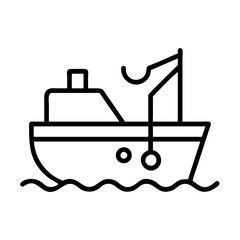 fishing boat icon, fishing boat line art - simple line art of fishing boat, perfect for fishing boat logos and icons and themed design