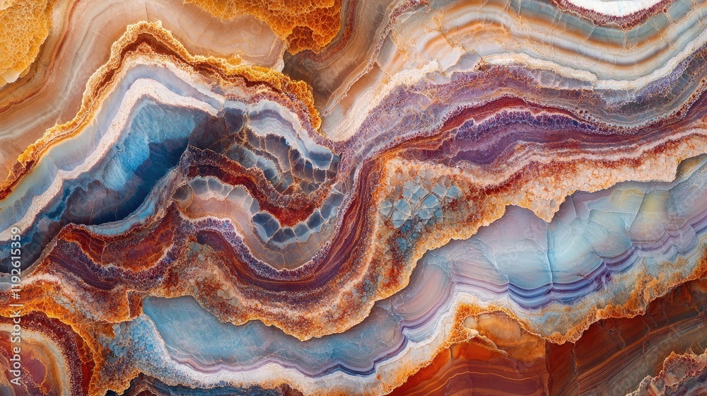 Poster Vibrant geological formations showcasing intricate patterns in colorful sandstone and agate textures.
