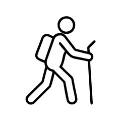hiker with walking stick icon, hiker with walking stick line art - simple line art of hiker with walking stick, perfect for hiker with walking stick logos and icons and themed design