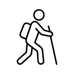 hiker with walking stick icon, hiker with walking stick line art - simple line art of hiker with walking stick, perfect for hiker with walking stick logos and icons and themed design
