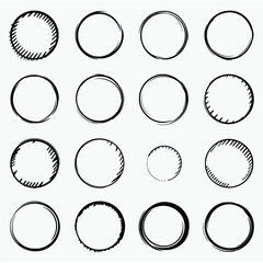 collection of diverse hand-drawn circles. Created with simple black lines on a clean background, the circles have a distinct hand-drawn, imperfect aesthetic. They vary slightly in line weight