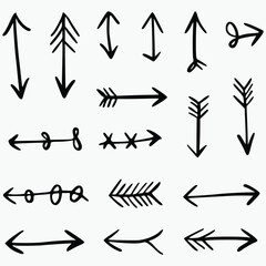 collection of diverse hand-drawn arrow symbols. Created with simple black lines on a clean background, the arrows display a variety of styles