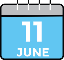 Calendar day 11 June. Vector calendar icon for June