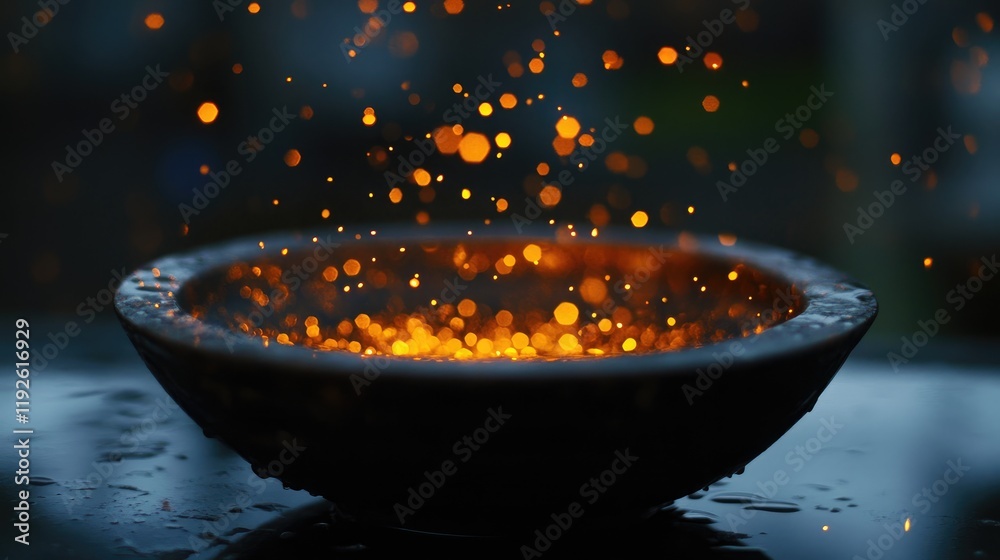 Leinwandbilder Bokeh light effects in dark background creating a shimmering atmosphere with sparkling orange and gold tones