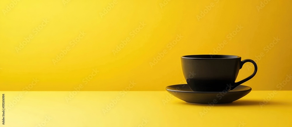 Poster Black Coffee Cup on Yellow Table with Ample Copyspace for Text and Minimalist Design Elements