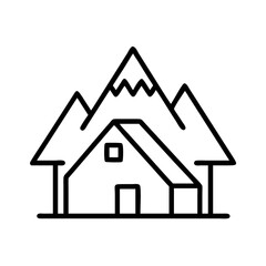 mountain cabin icon, mountain cabin line art - simple line art of mountain cabin, perfect for mountain cabin logos and icons and themed design