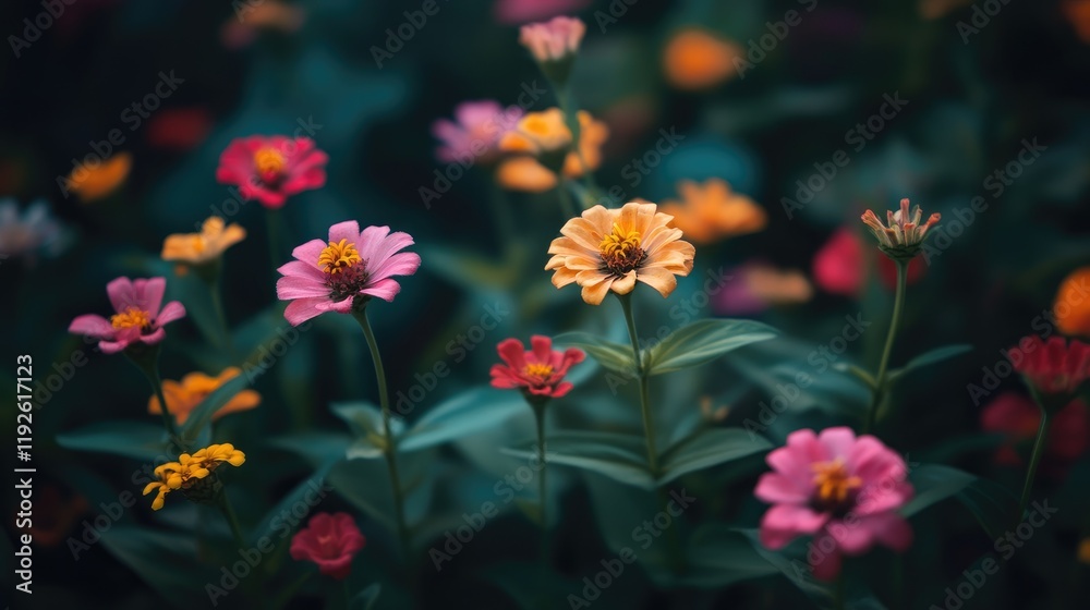 Aufkleber vibrant zinnia flowers in full bloom showcasing a colorful garden display with rich textures and sha