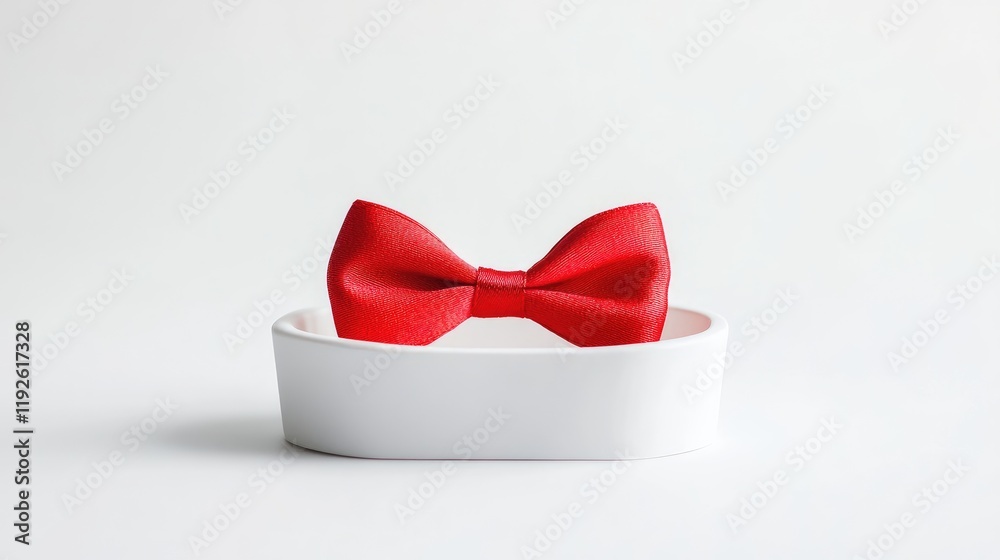 Aufkleber Elegant red bow on a white surface with ample empty space for text ideal for festive or promotional gift concepts.