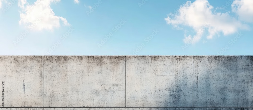 Fototapete Concrete block wall against a clear sky with clouds providing ample empty space for text and graphic design elements in a minimalist style