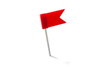 Red flag shaped pushpin isolated
