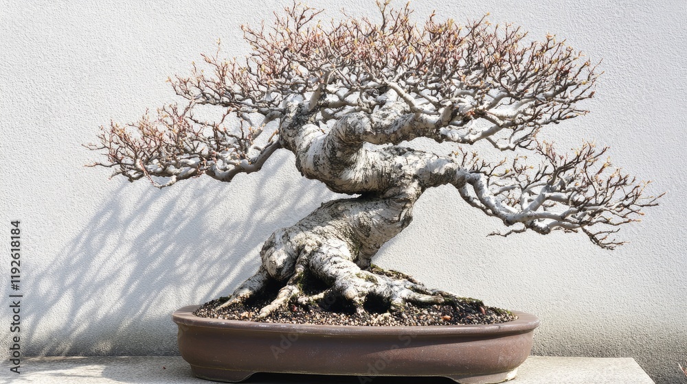 Aufkleber Bonsai Tree Displaying Intricate Branches in Tranquil Bonsai Village Setting