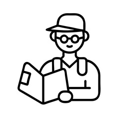 tourist with a map icon, tourist with a map line art - simple line art of tourist with a map, perfect for tourist with a map logos and icons and themed design