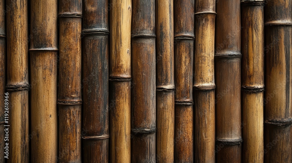 Poster Natural bamboo wall texture showcasing rich brown tones and unique patterns ideal for eco-friendly design projects and backgrounds.